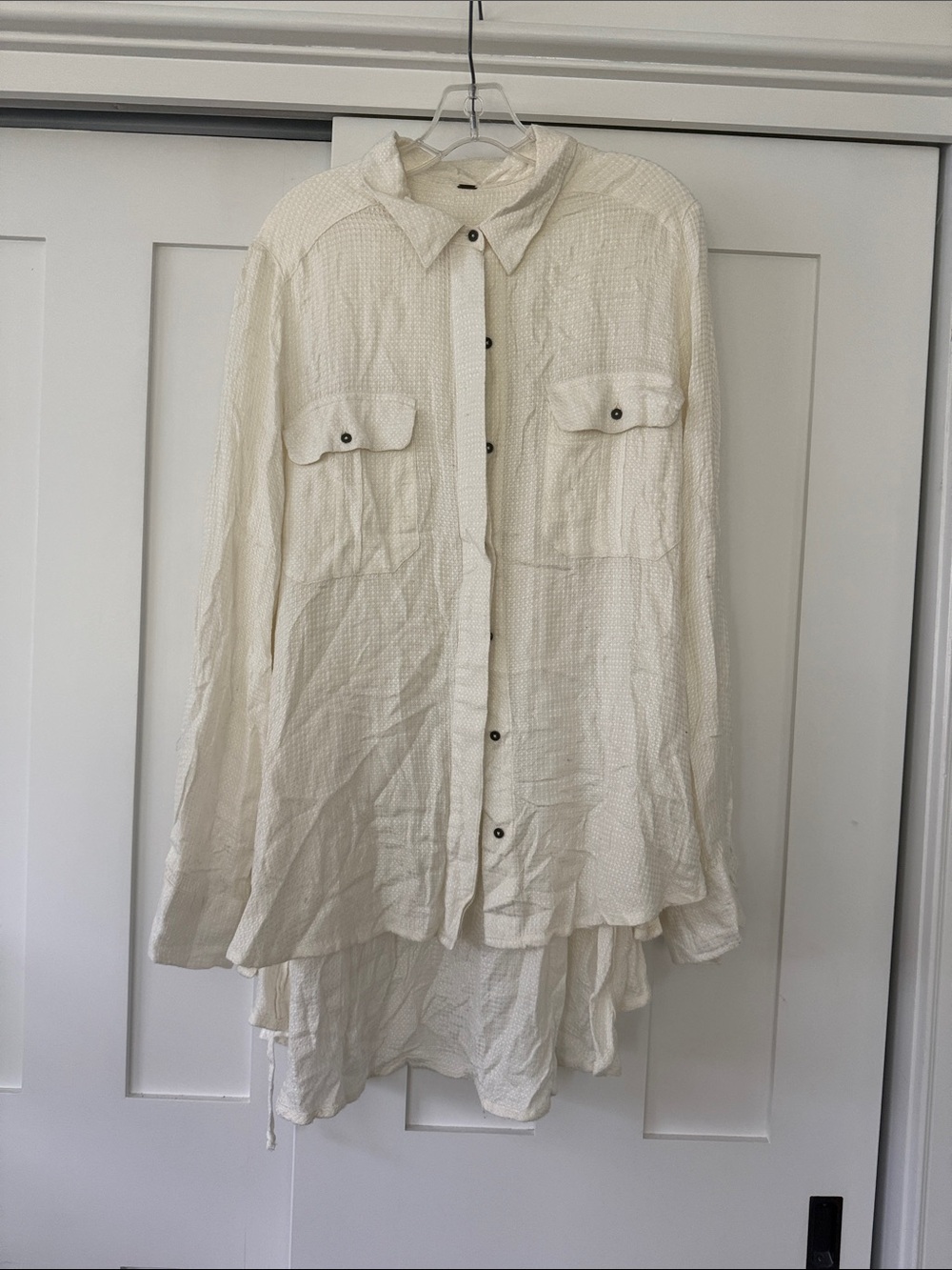 Free People Ivory Textured Button-Up Tunic Shirt
